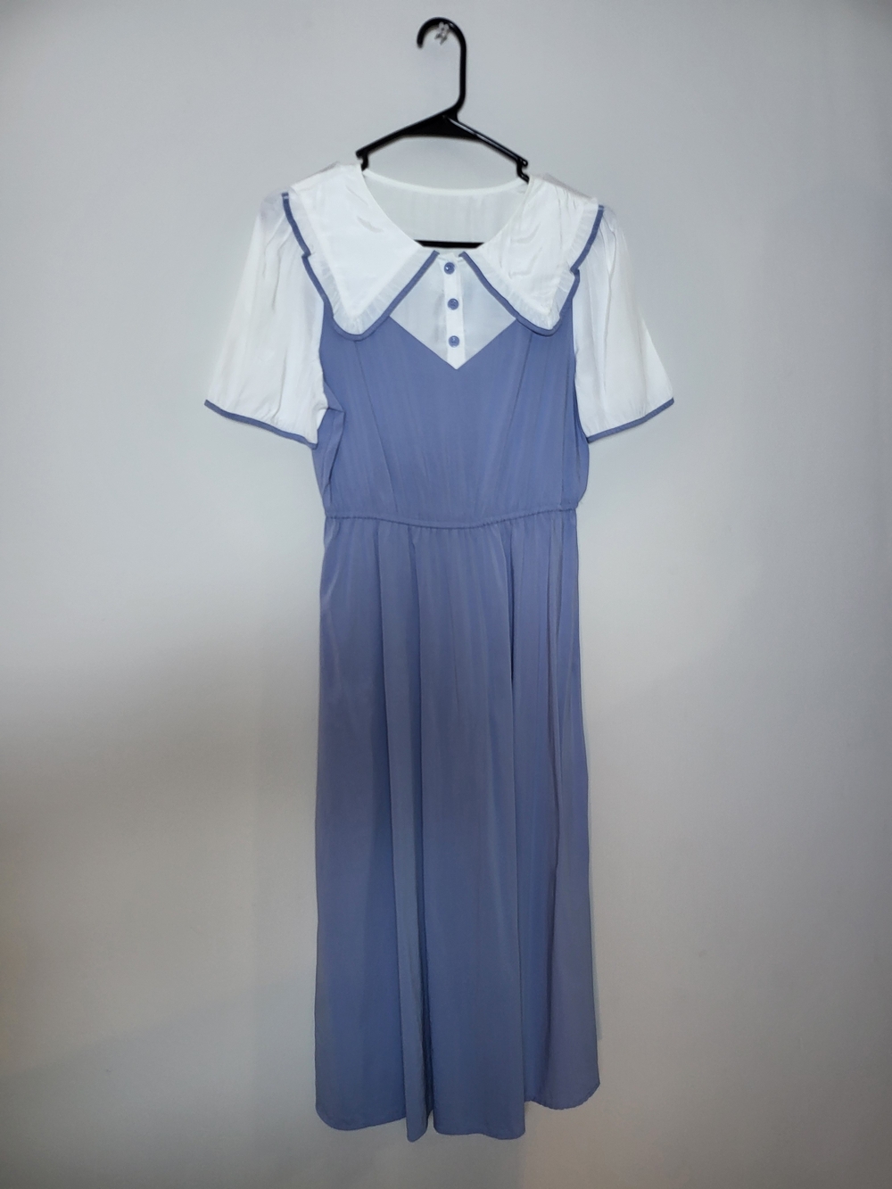 Light Blue and White Peter Pan Collar Midi Dress